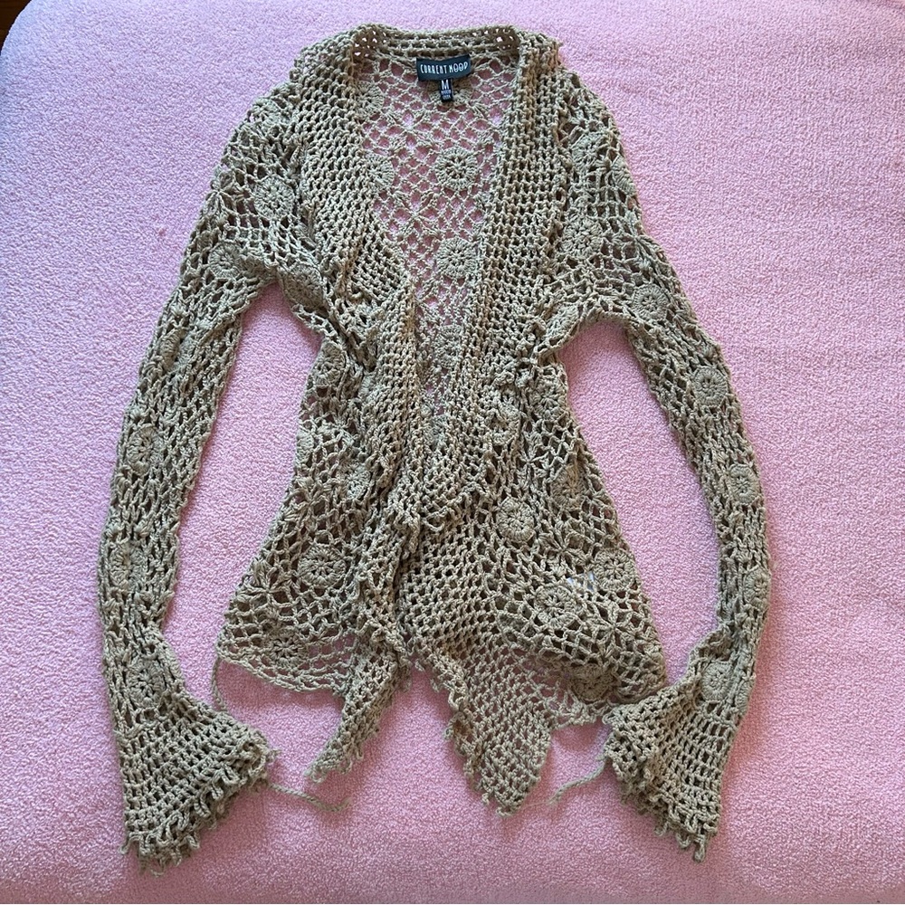 Current Mood Beige Crochet Cardigan